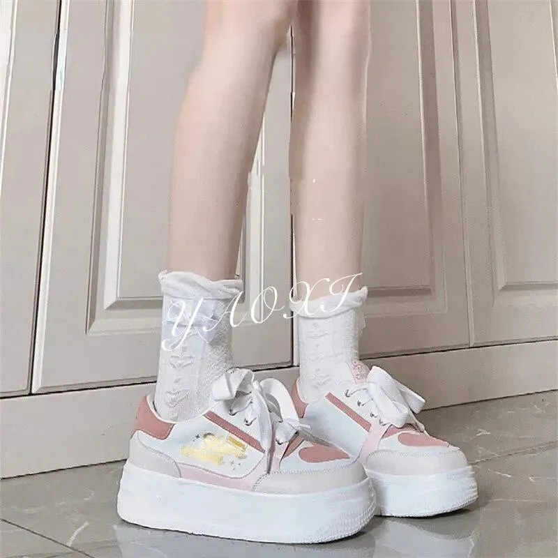 Advbridge Pink Hearts Lolita Platform Sneakers Casual Women's Sports Shoes Kawaii Flats Harajuku Vintage Tennis Female Cute Footwear