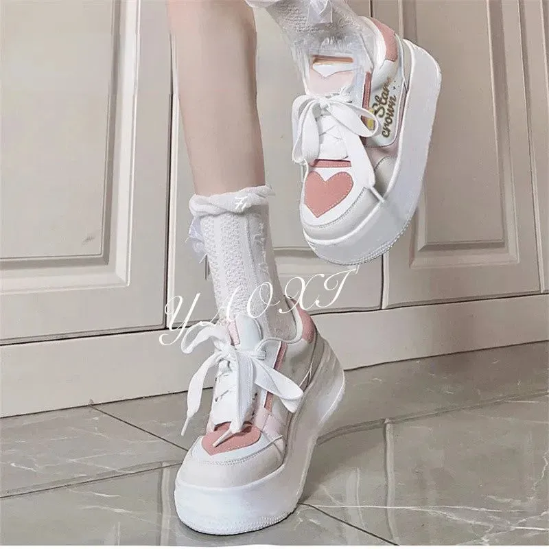 Advbridge Pink Hearts Lolita Platform Sneakers Casual Women's Sports Shoes Kawaii Flats Harajuku Vintage Tennis Female Cute Footwear