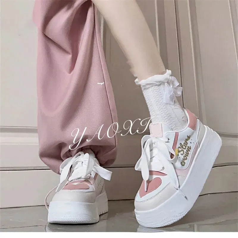 Advbridge Pink Hearts Lolita Platform Sneakers Casual Women's Sports Shoes Kawaii Flats Harajuku Vintage Tennis Female Cute Footwear