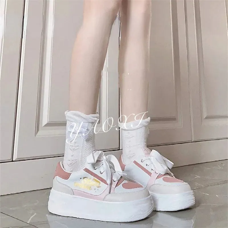Advbridge Pink Hearts Lolita Platform Sneakers Casual Women's Sports Shoes Kawaii Flats Harajuku Vintage Tennis Female Cute Footwear