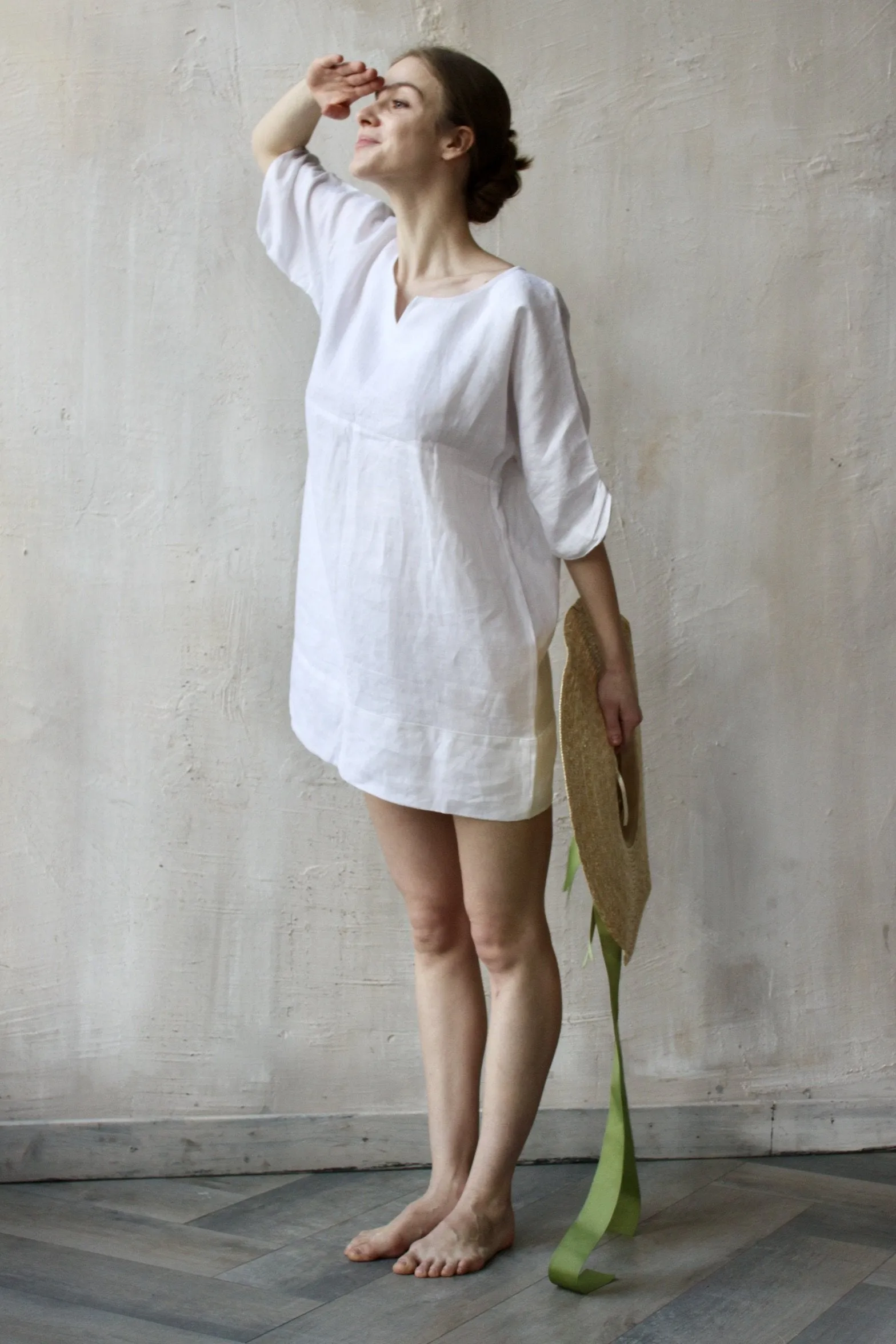 Beach Linen Tunic Dress - White, Black and other colors