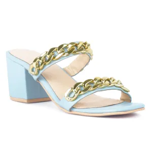 Blue Block Heel Slide Sandals