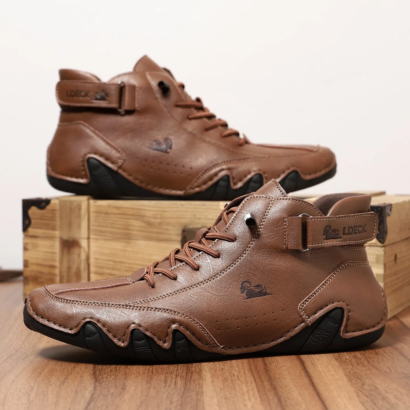 Bootara Men’s Octopus High-Top Lace-Up Hand-Sewn Casual Work Boots
