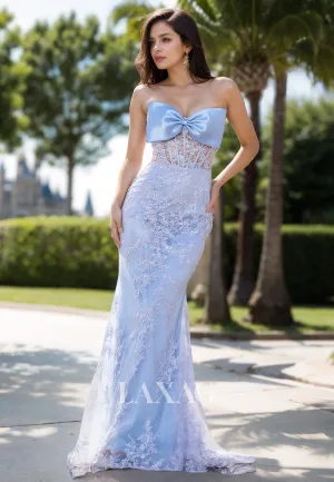Bow-Sweetheart Off-Shoulder Sleeveless Mermaid Prom Dress Beaded Lace Applique Formal Gowns