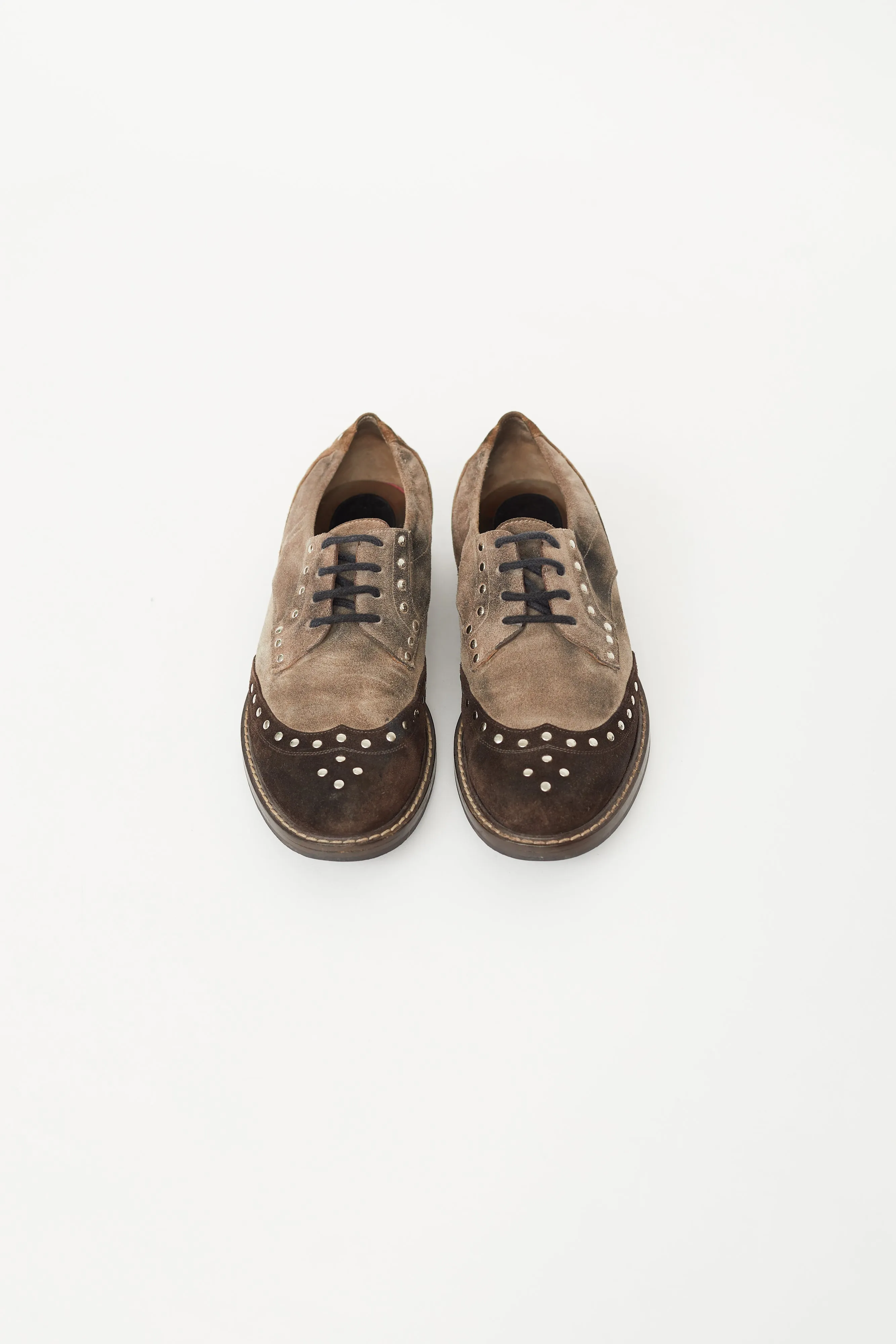 Brown & Taupe Suede Studded Oxford