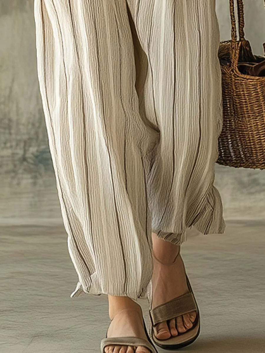 Cotton Linen Striped Vintage Holiday Jumpsuit