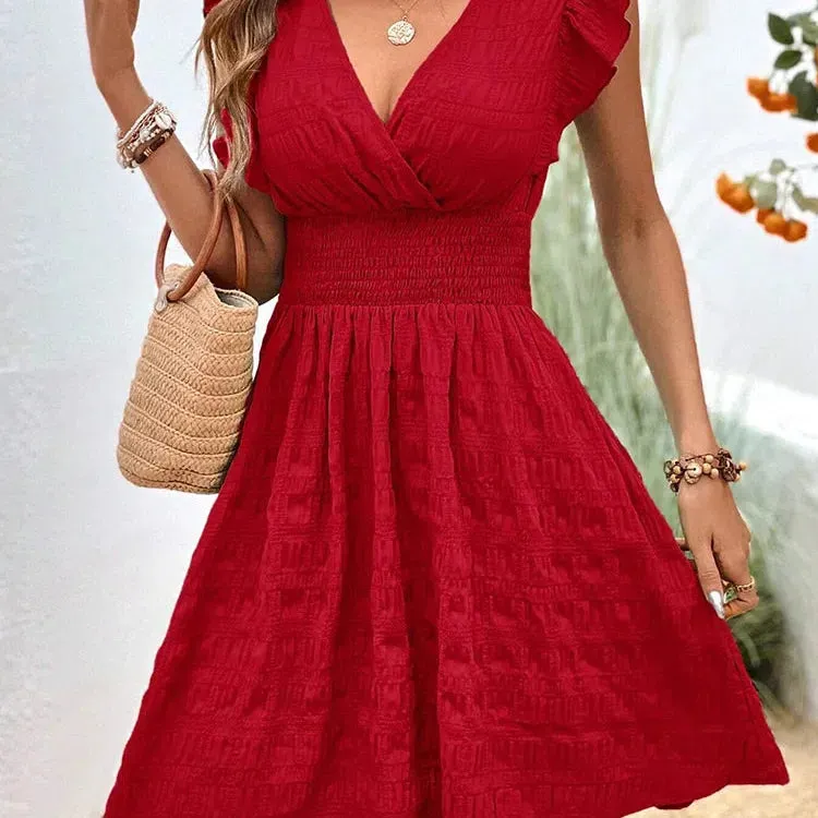 Elegant Short Dresses For Women Summer Casual Slim Red Dress