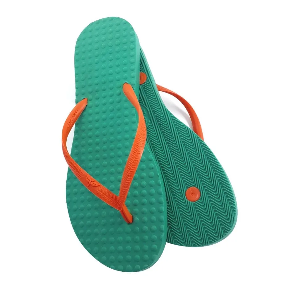 Green Flip Flops Women's Sustainable Flip Flops Emerald with Orange Straps
