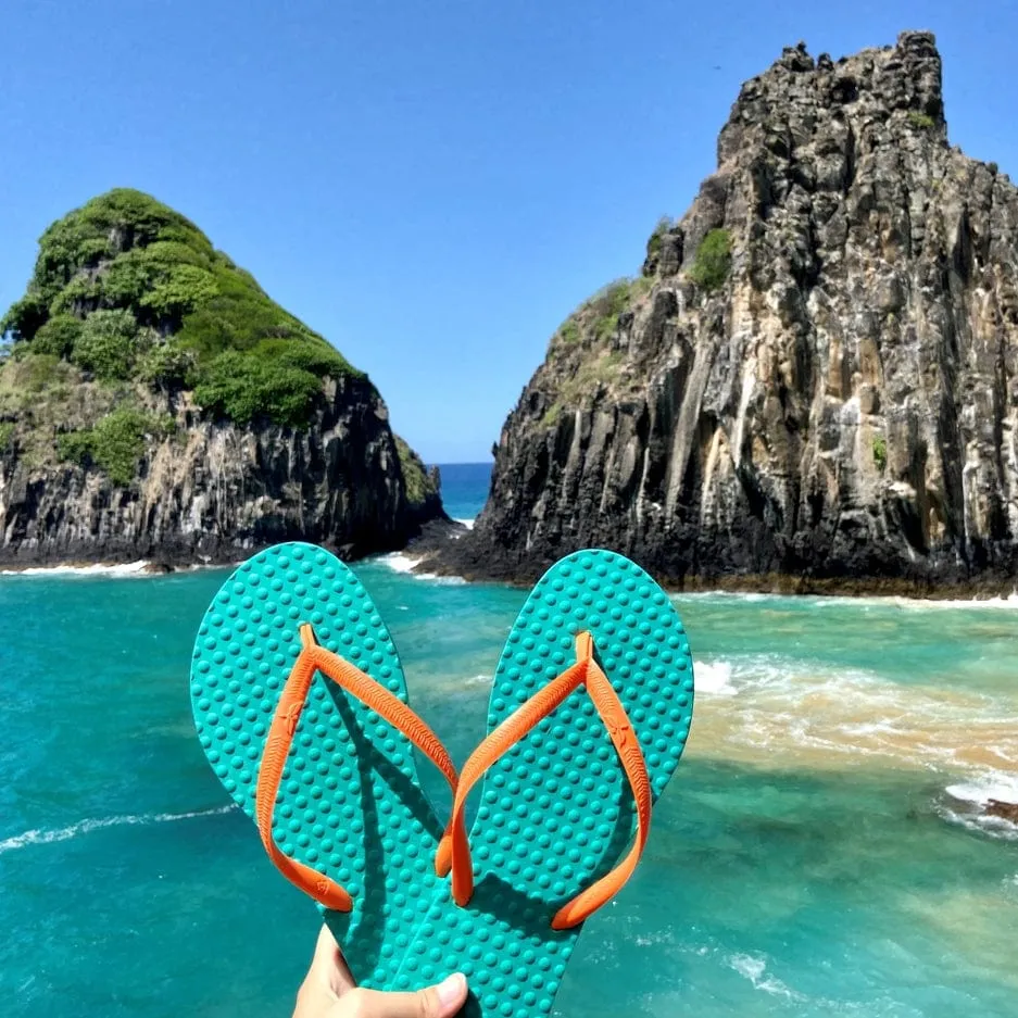 Green Flip Flops Women's Sustainable Flip Flops Emerald with Orange Straps