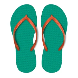 Green Flip Flops Women's Sustainable Flip Flops Emerald with Orange Straps