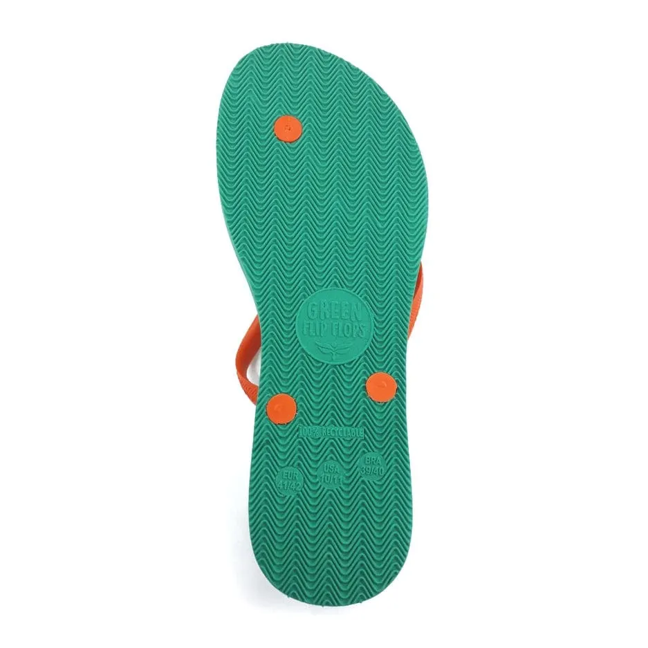Green Flip Flops Women's Sustainable Flip Flops Emerald with Orange Straps
