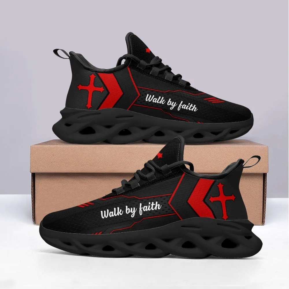 Jesus Red Walk By Faith Running Sneakers 1 Max Soul Shoes - Christian Shoes For Men And Women