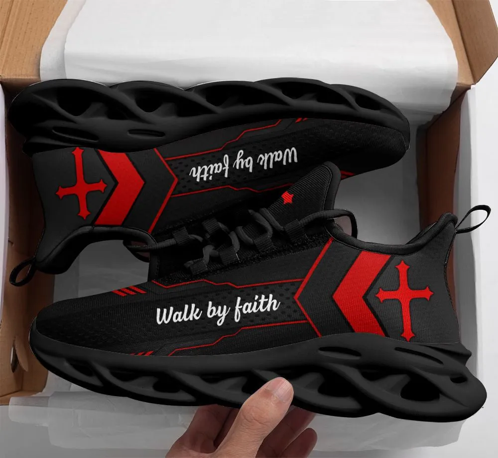 Jesus Red Walk By Faith Running Sneakers 1 Max Soul Shoes - Christian Shoes For Men And Women