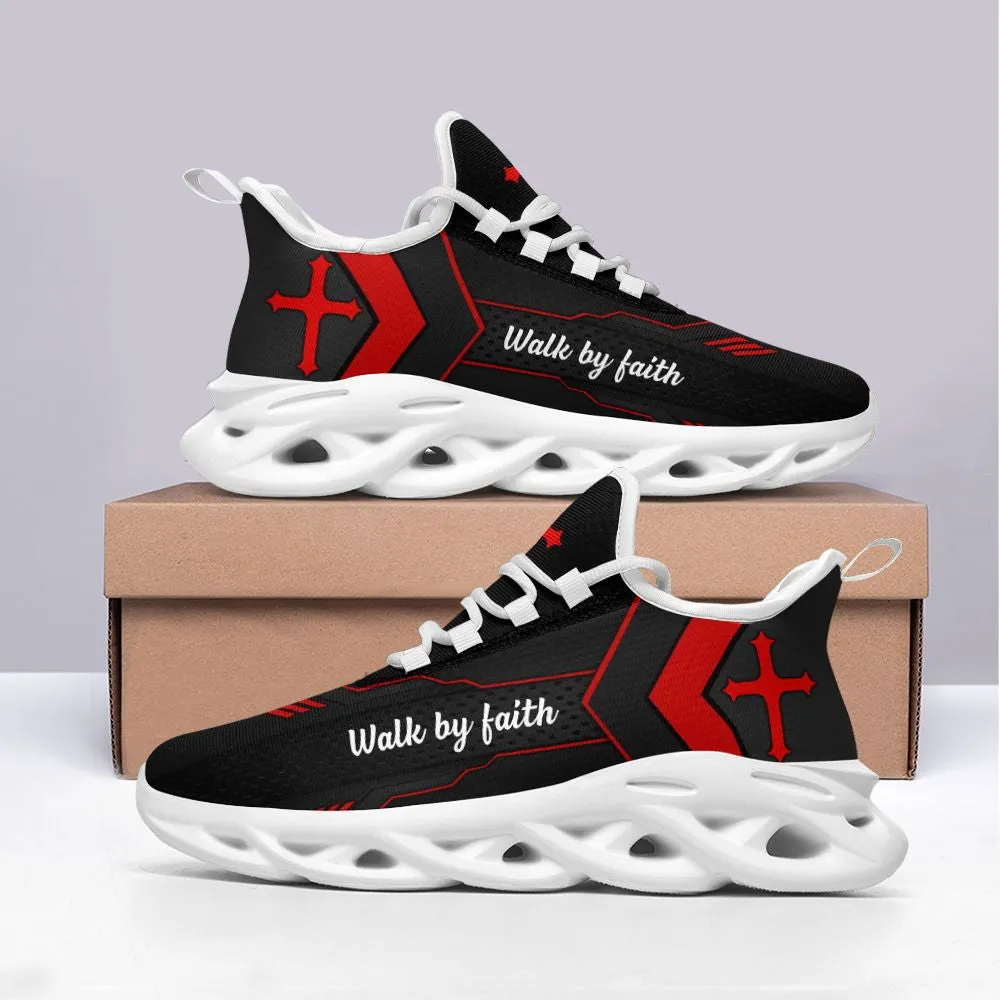 Jesus Red Walk By Faith Running Sneakers 1 Max Soul Shoes - Christian Shoes For Men And Women