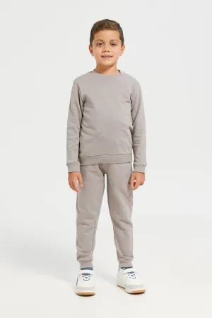 Junior Boys Ivory Crew Neck Basic Jog Set