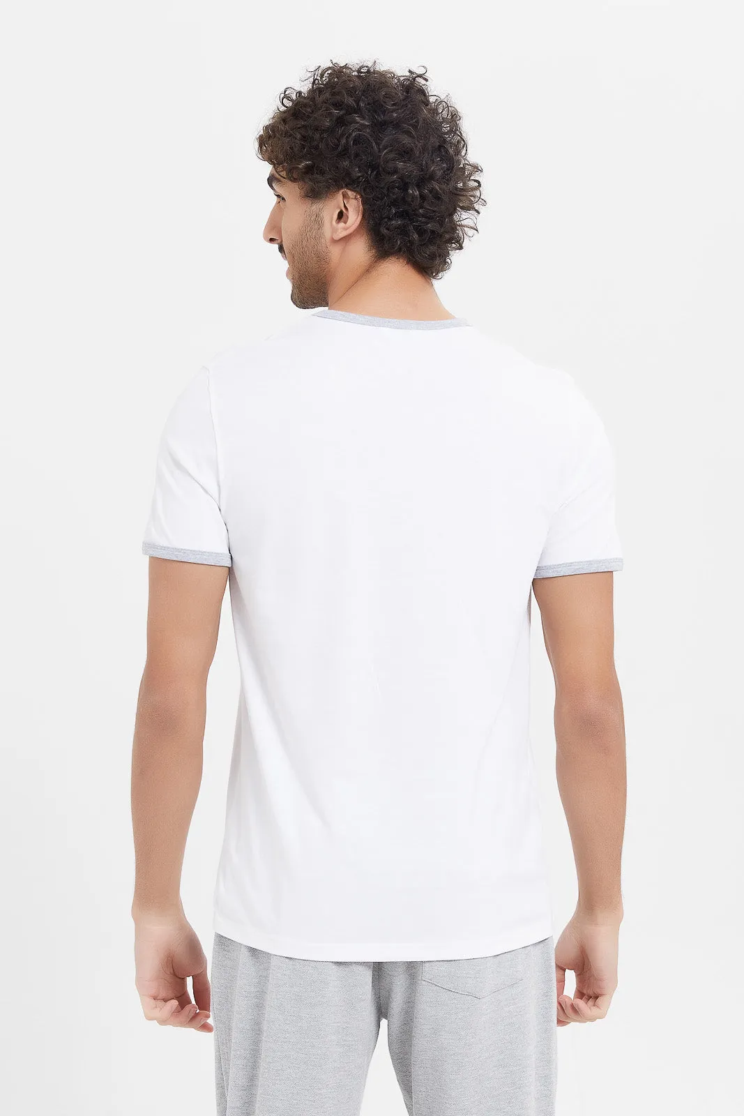 Men White Ringer T-Shirt