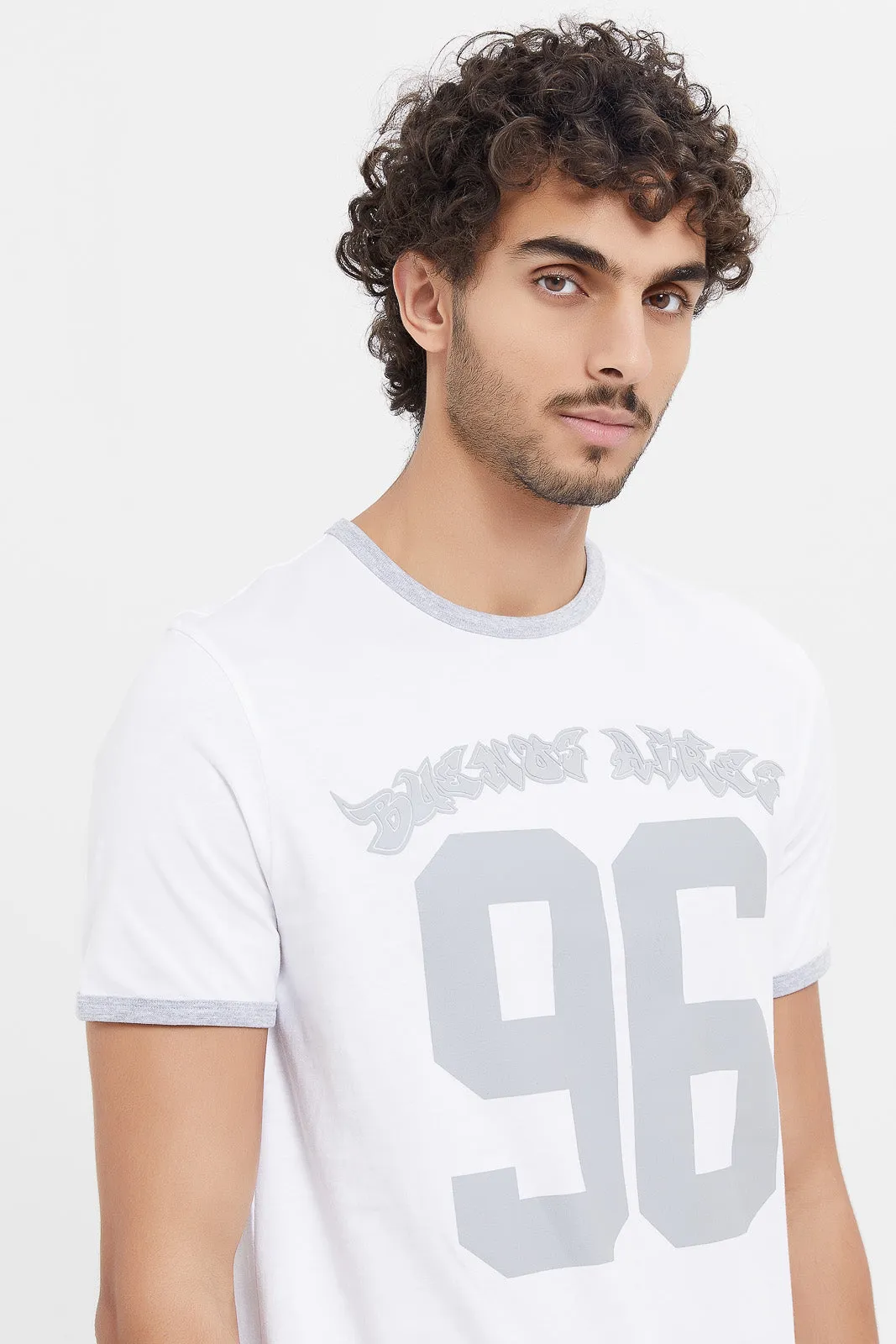 Men White Ringer T-Shirt