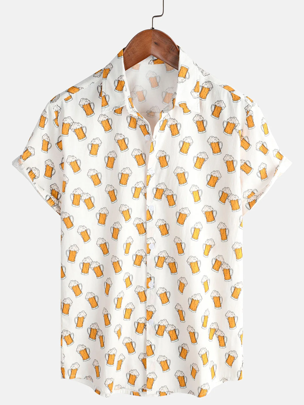 Men's Beer Print Holiday Beach Summer Cotton Breathable Casual Short Sleeve Shirt