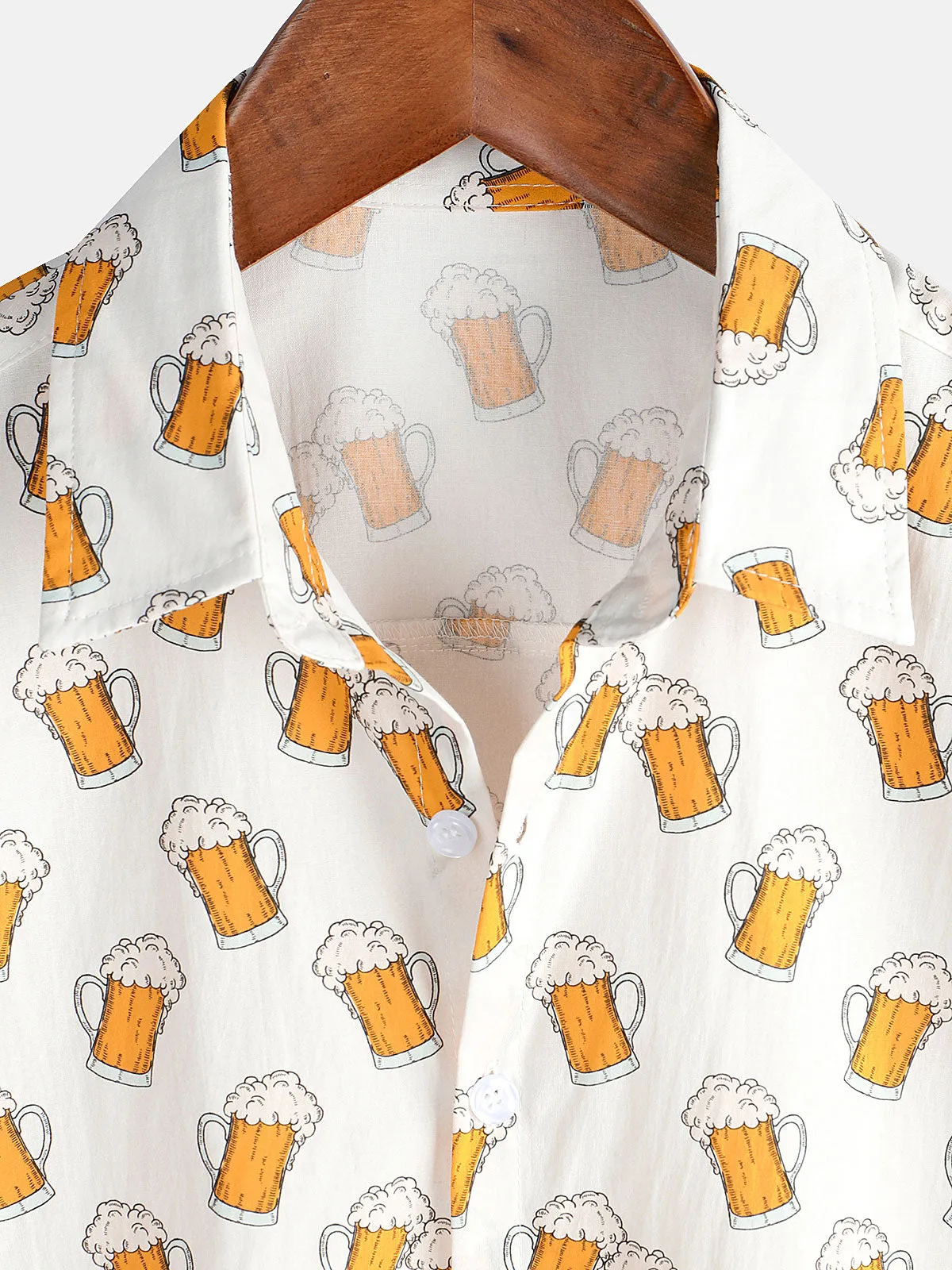 Men's Beer Print Holiday Beach Summer Cotton Breathable Casual Short Sleeve Shirt