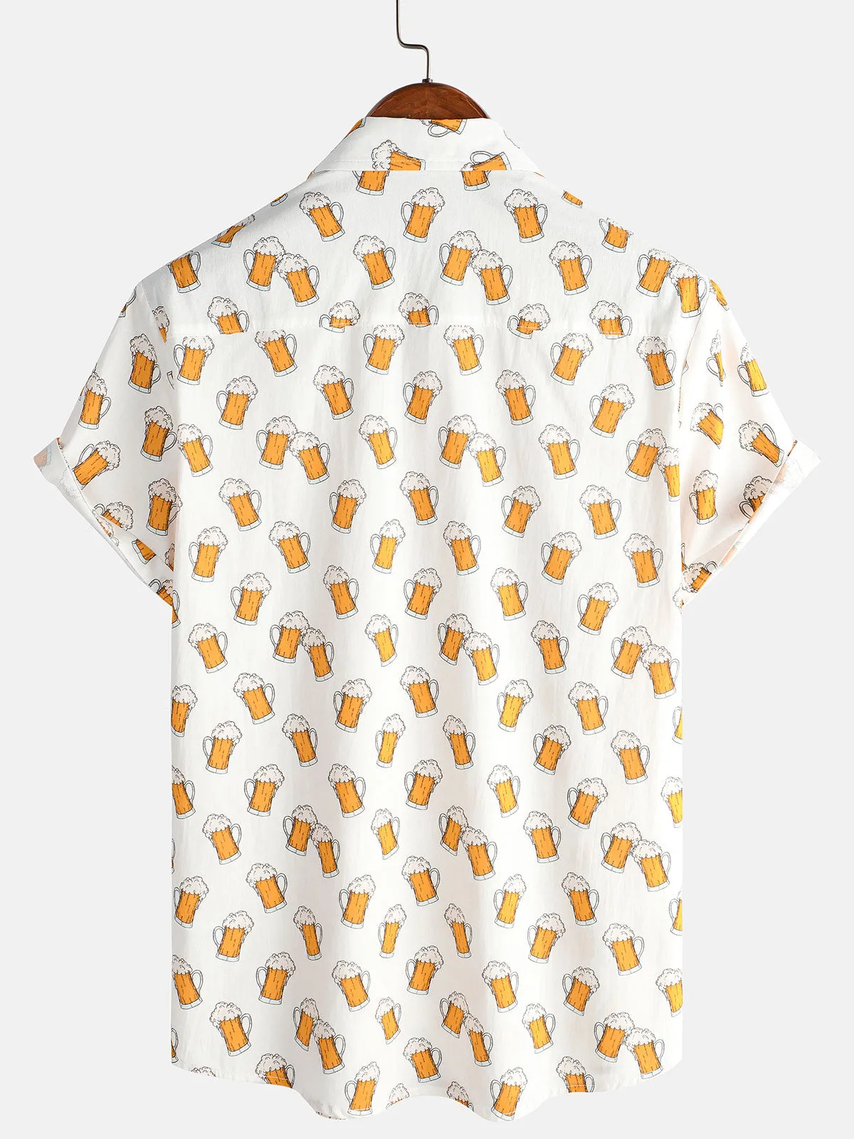 Men's Beer Print Holiday Beach Summer Cotton Breathable Casual Short Sleeve Shirt