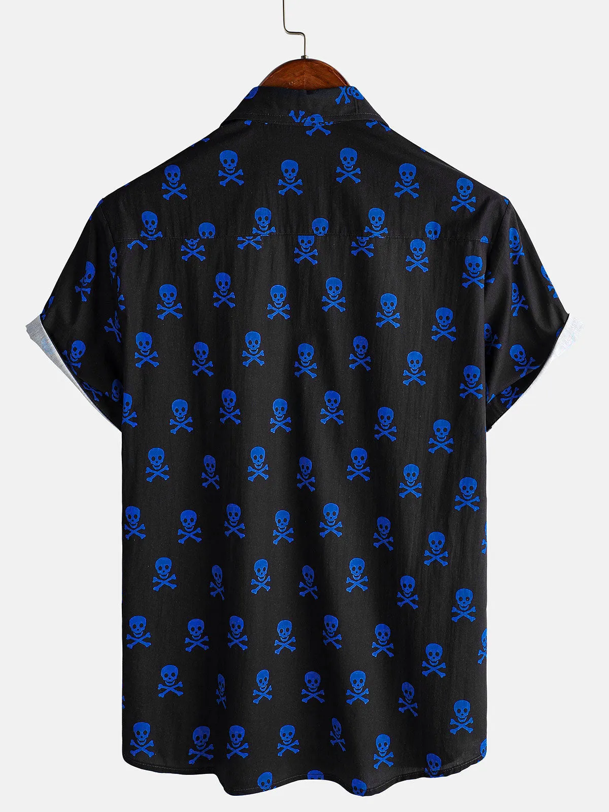 Men's Blue Skull Punk Rock Holiday Cotton Breathable Cool Summer Short Sleeve Shirt