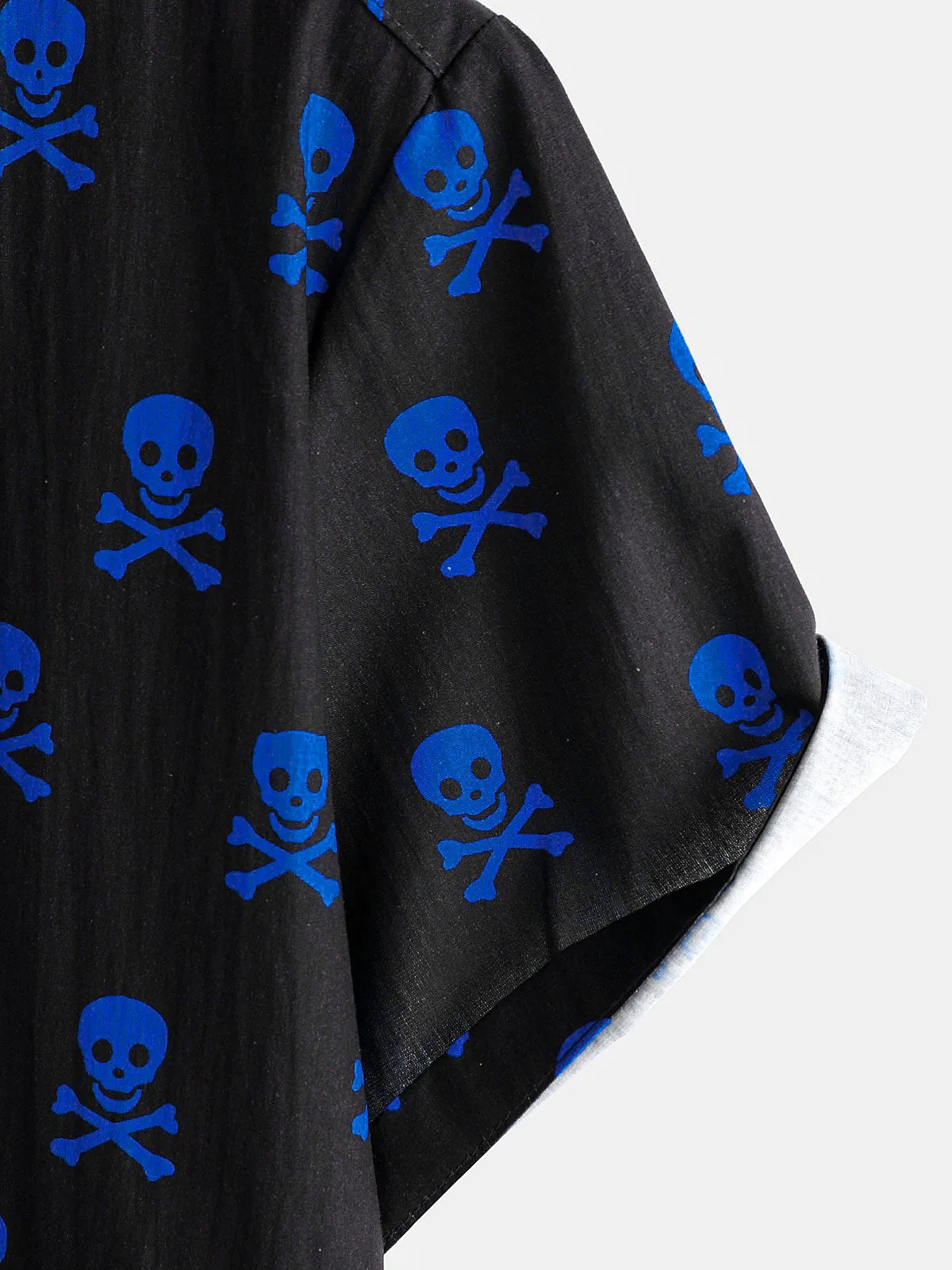 Men's Blue Skull Punk Rock Holiday Cotton Breathable Cool Summer Short Sleeve Shirt