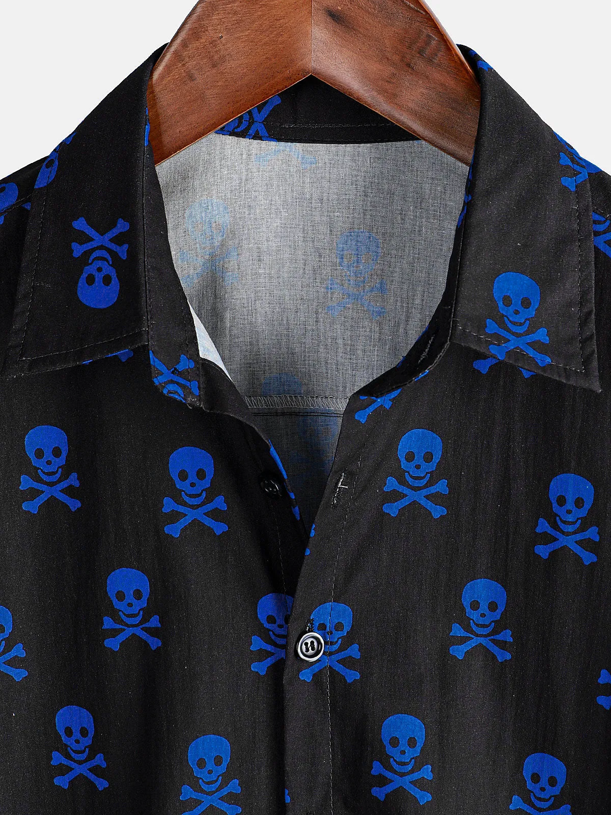 Men's Blue Skull Punk Rock Holiday Cotton Breathable Cool Summer Short Sleeve Shirt