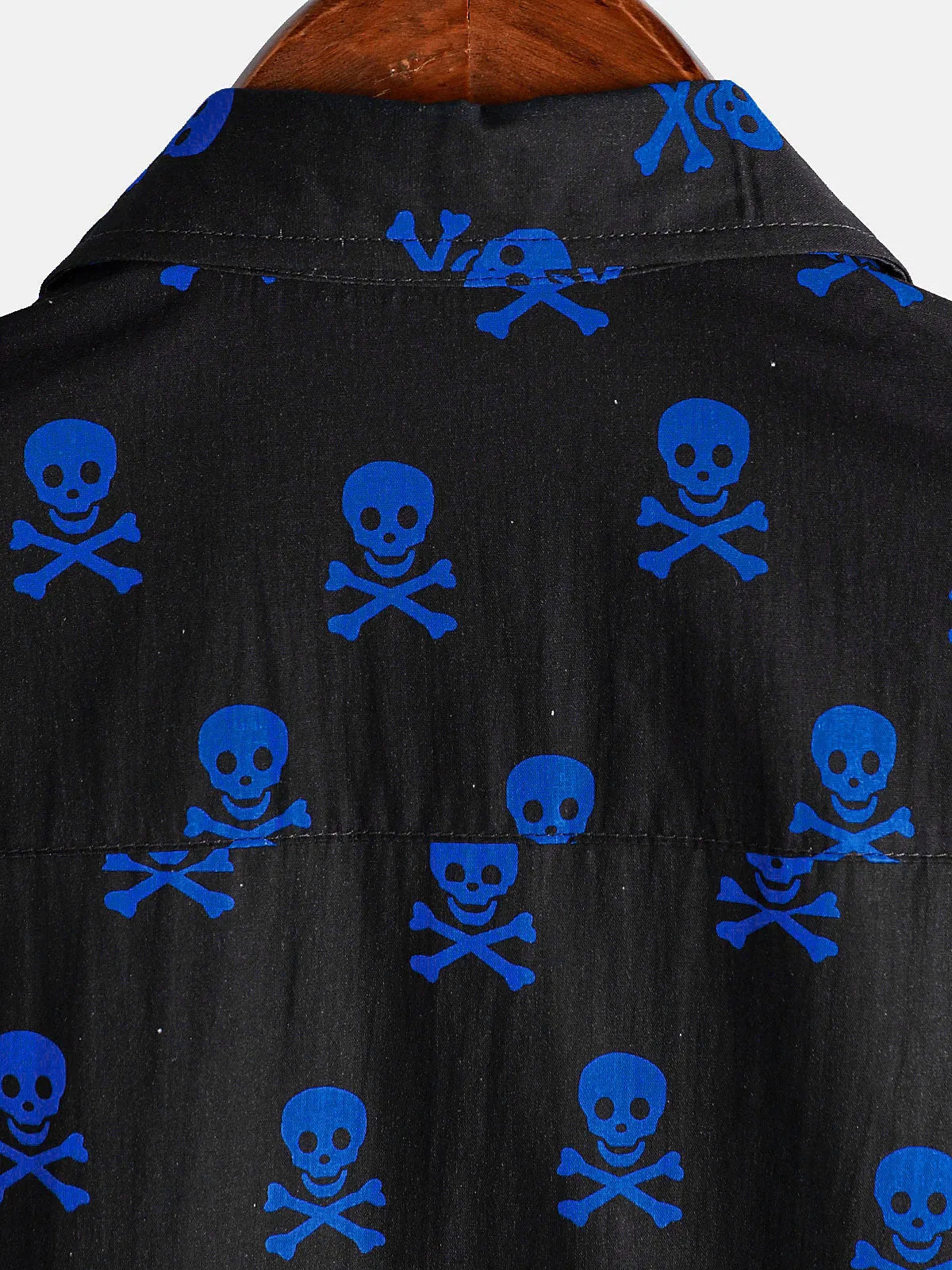 Men's Blue Skull Punk Rock Holiday Cotton Breathable Cool Summer Short Sleeve Shirt
