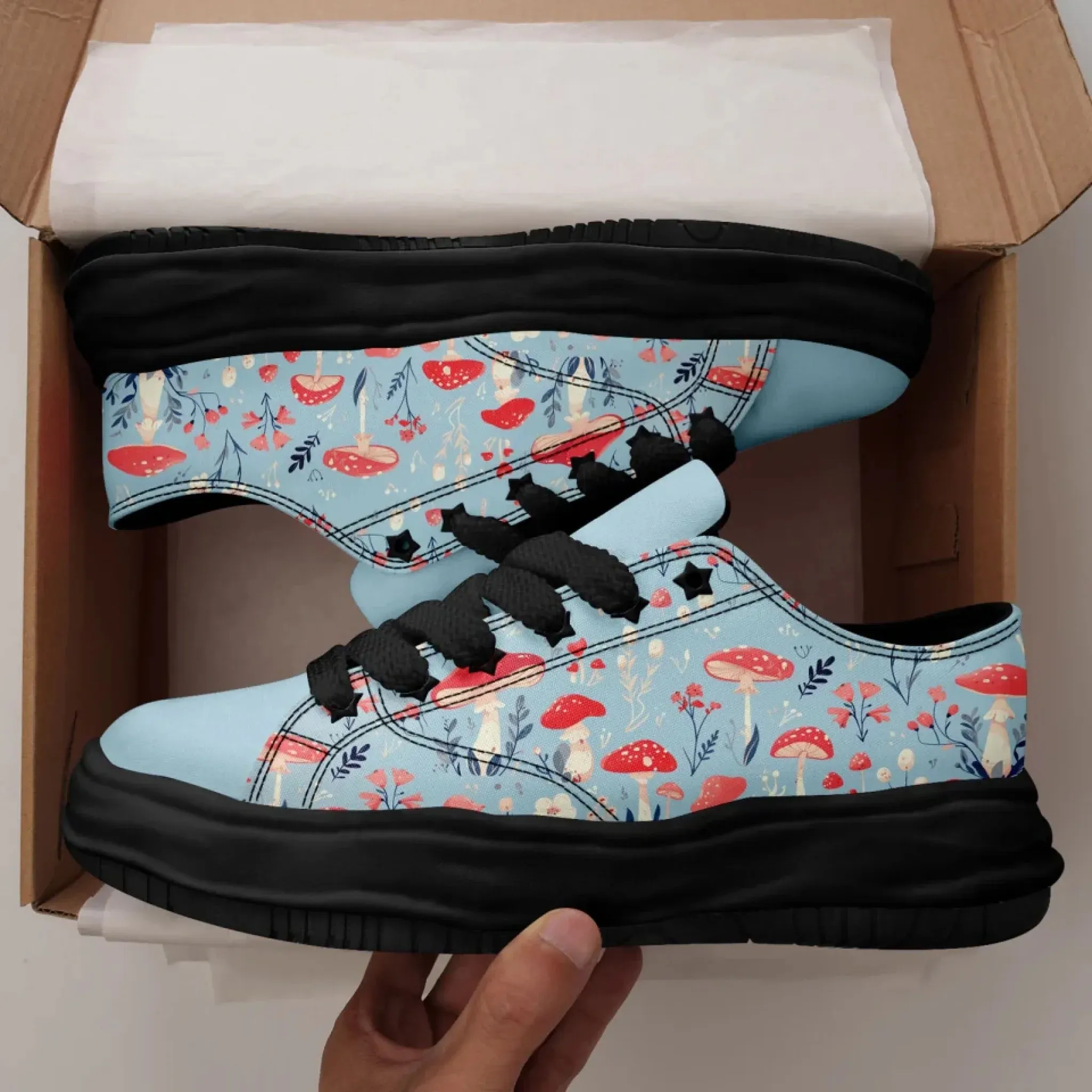 Personalized Enchanted Mushroom Sneakers ， Custom Fantasy Fungi Shoes, Unique Unisex Footwear
