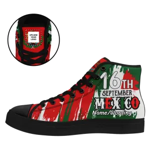 Personalized Mexico Flag Sneakers, Custom Mexico Heritage High-Tops Shoes, Patriotic Comfort Shoes