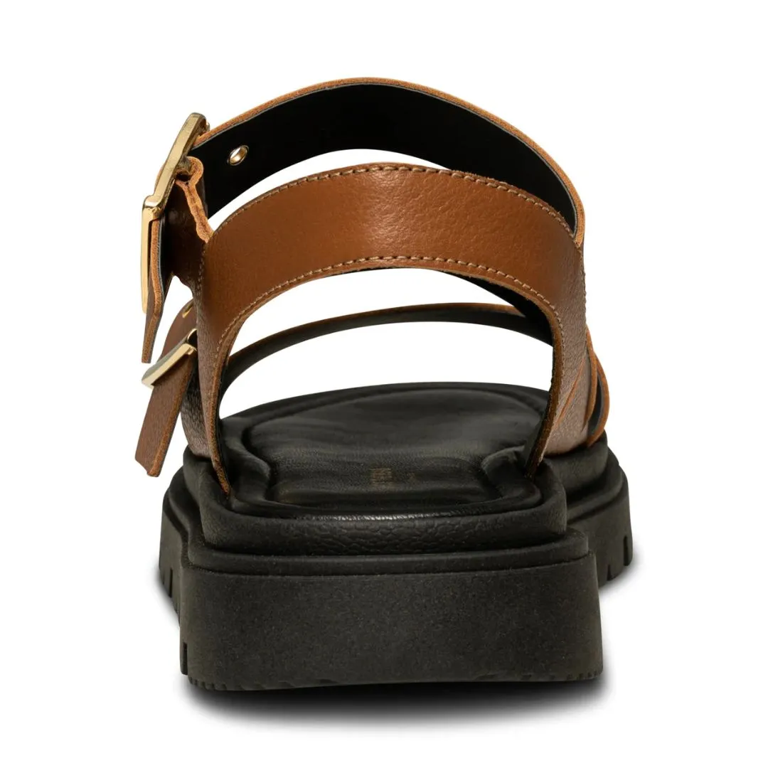 Rebecca Buckle Leather Sandal (Cognac)