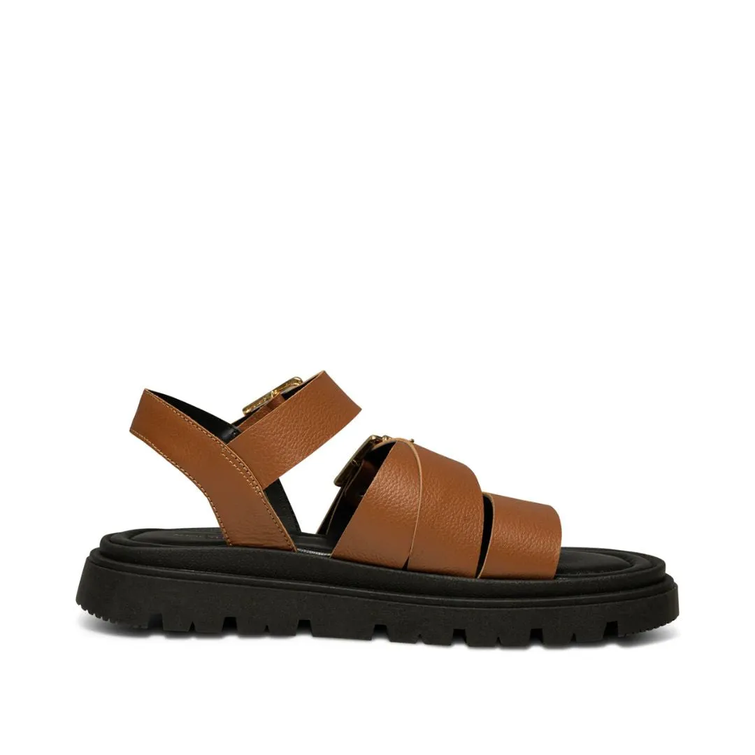 Rebecca Buckle Leather Sandal (Cognac)