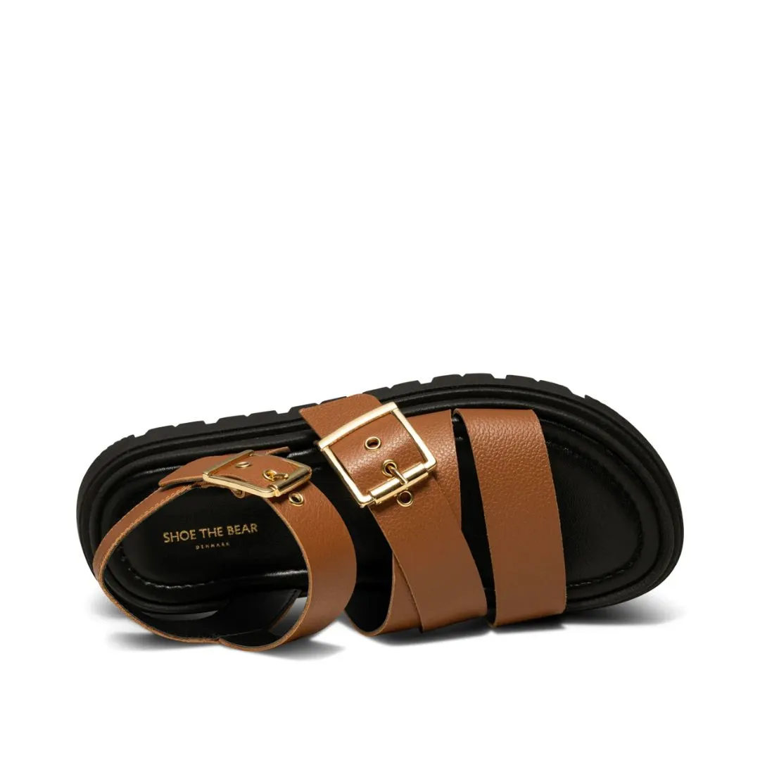 Rebecca Buckle Leather Sandal (Cognac)