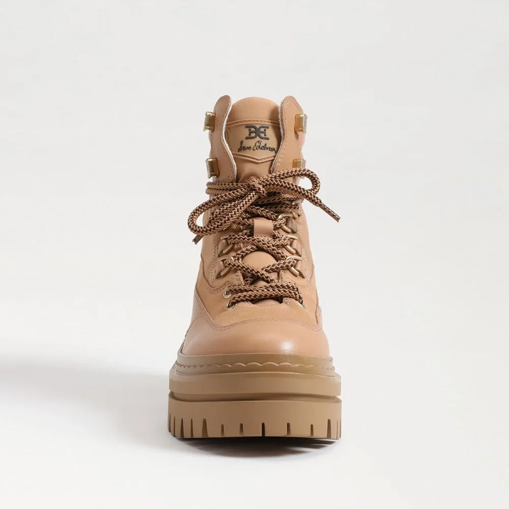 Sam Edelman Kace Dark Cashew Tan Leather Lace Up Chunky Sole Combat Ankle Boots