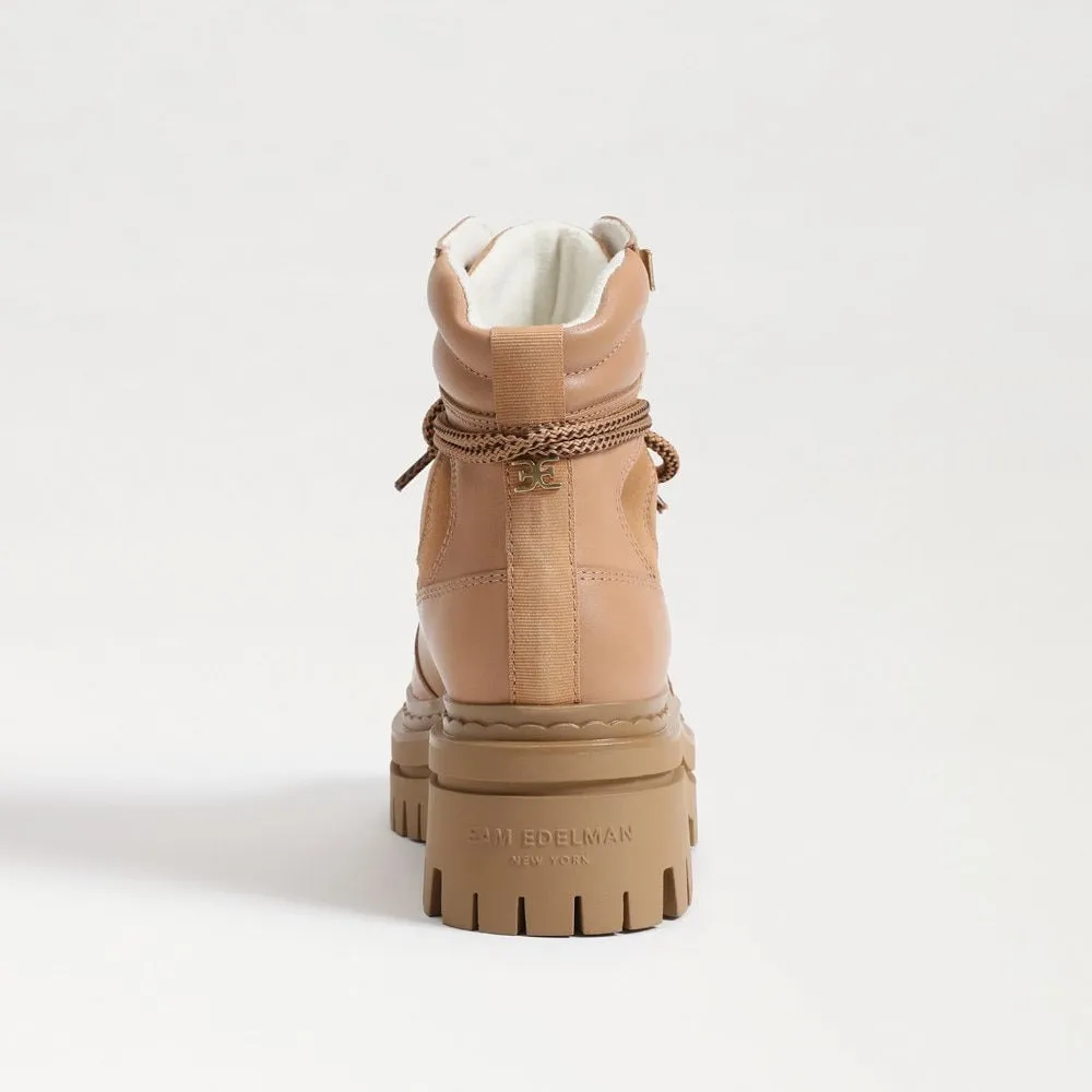 Sam Edelman Kace Dark Cashew Tan Leather Lace Up Chunky Sole Combat Ankle Boots