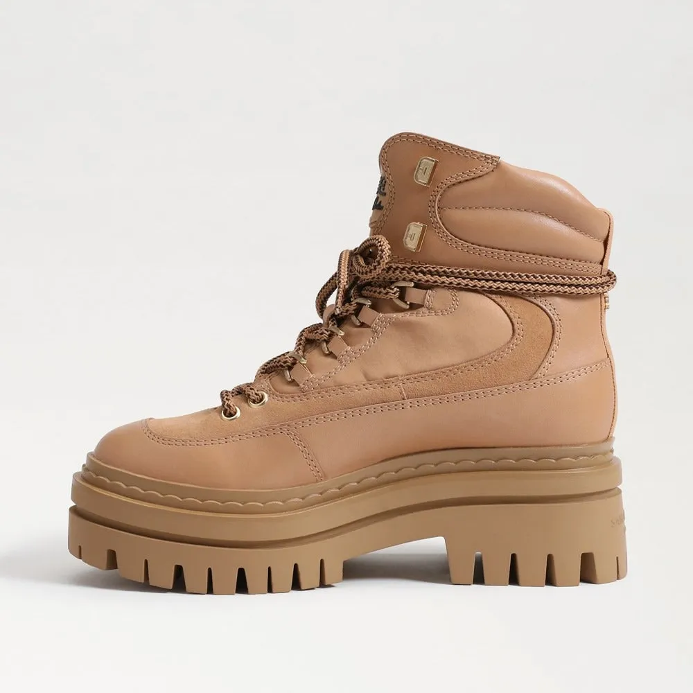Sam Edelman Kace Dark Cashew Tan Leather Lace Up Chunky Sole Combat Ankle Boots