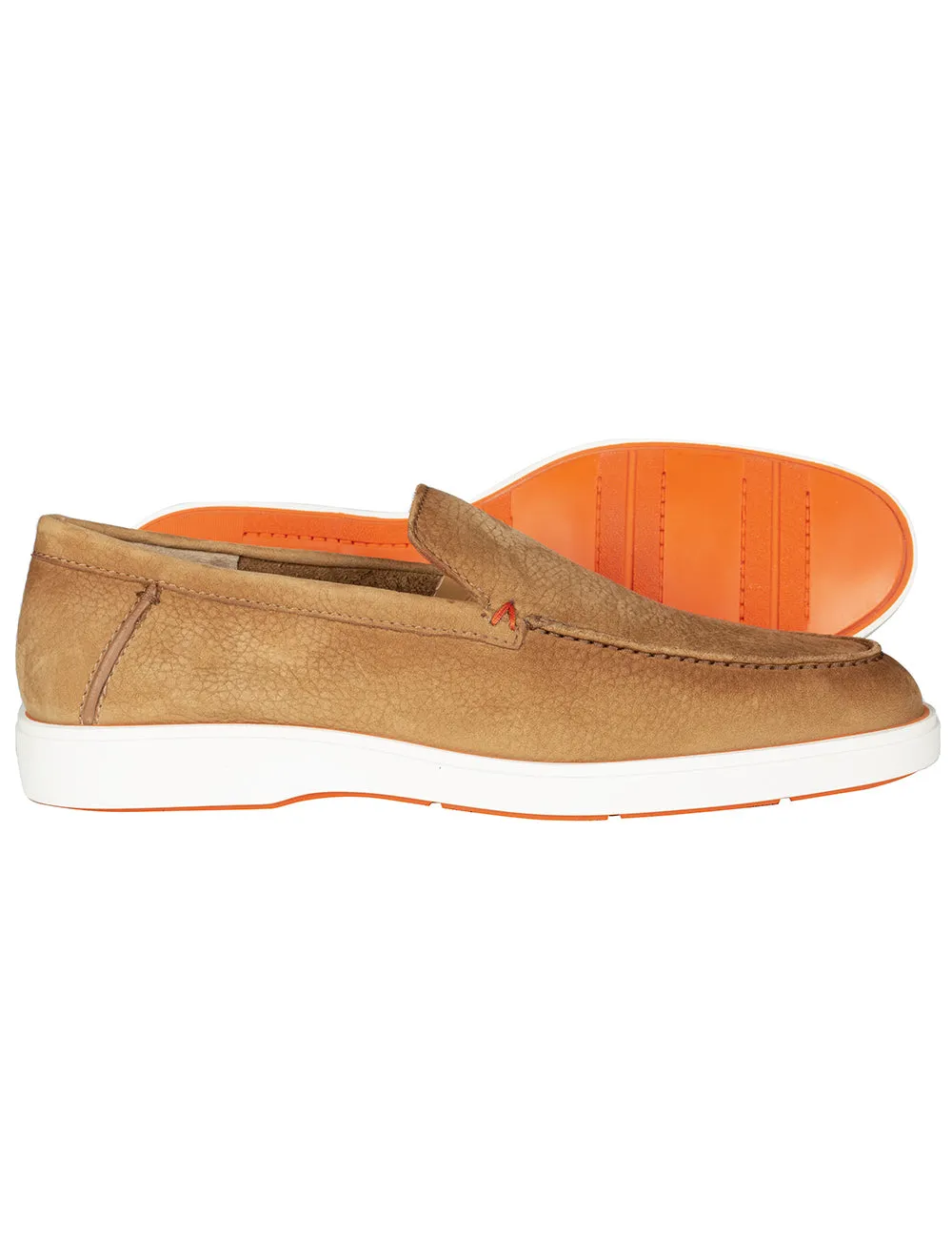 SANTONI Slip On Tumbled Shoe Brown