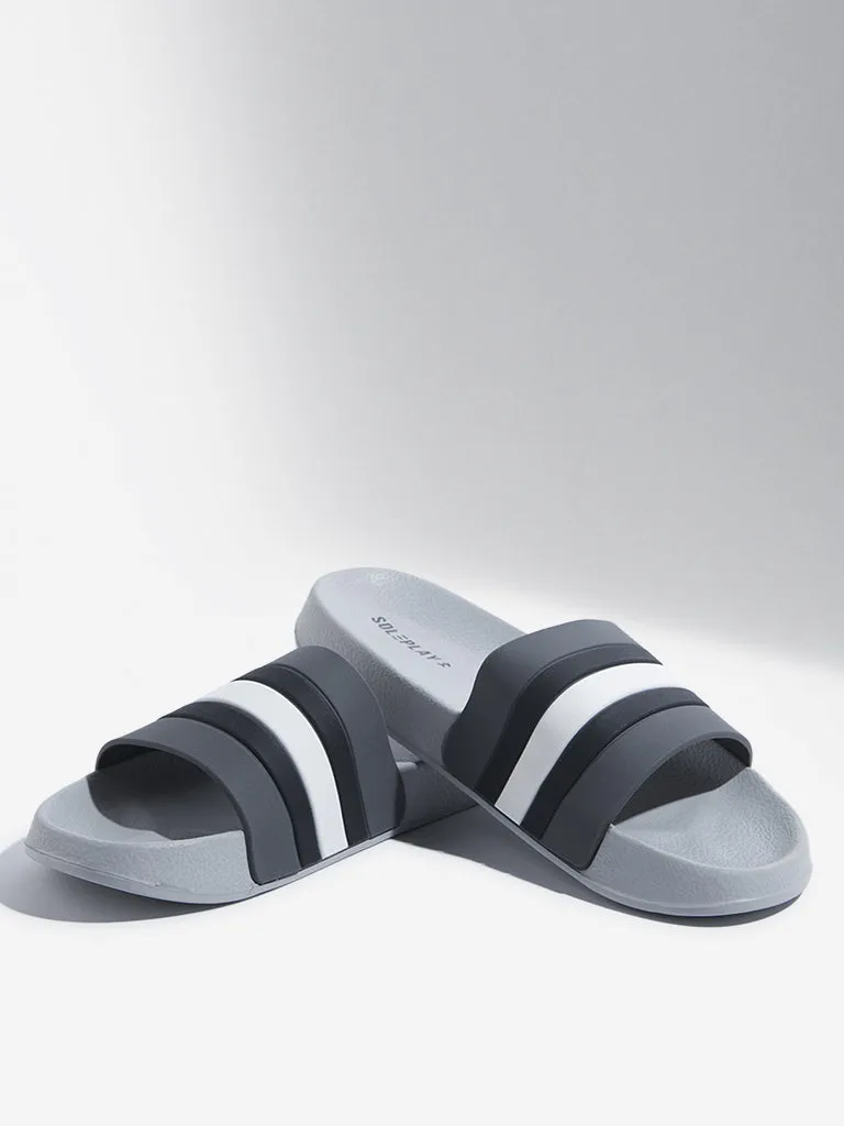 SOLEPLAY Grey Striped Design Pool Slides