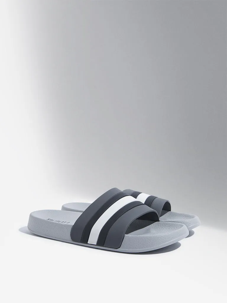 SOLEPLAY Grey Striped Design Pool Slides