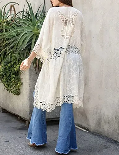 White Mesh Floral Bathing Suit Cover Up