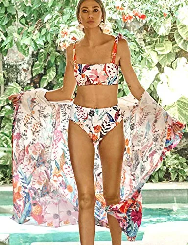 White Mesh Floral Bathing Suit Cover Up
