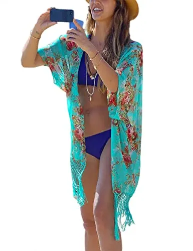 White Mesh Floral Bathing Suit Cover Up