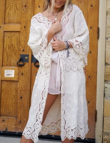 White Mesh Floral Bathing Suit Cover Up