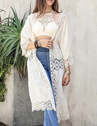 White Mesh Floral Bathing Suit Cover Up
