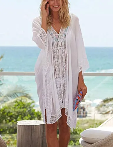 White Mesh Floral Bathing Suit Cover Up