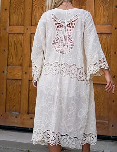 White Mesh Floral Bathing Suit Cover Up