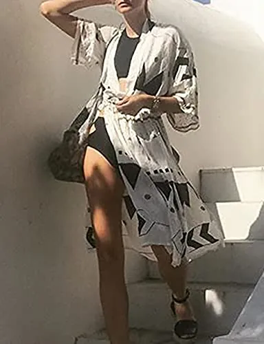 White Mesh Floral Bathing Suit Cover Up