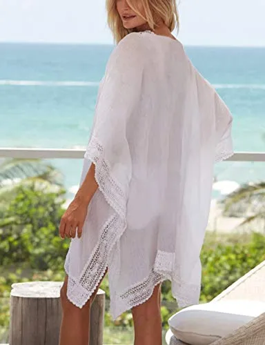 White Mesh Floral Bathing Suit Cover Up