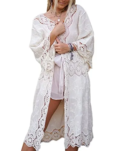 White Mesh Floral Bathing Suit Cover Up