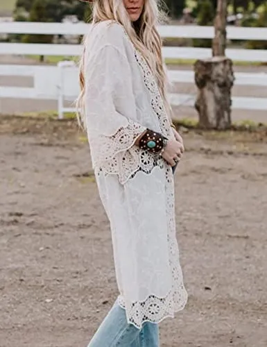 White Mesh Floral Bathing Suit Cover Up